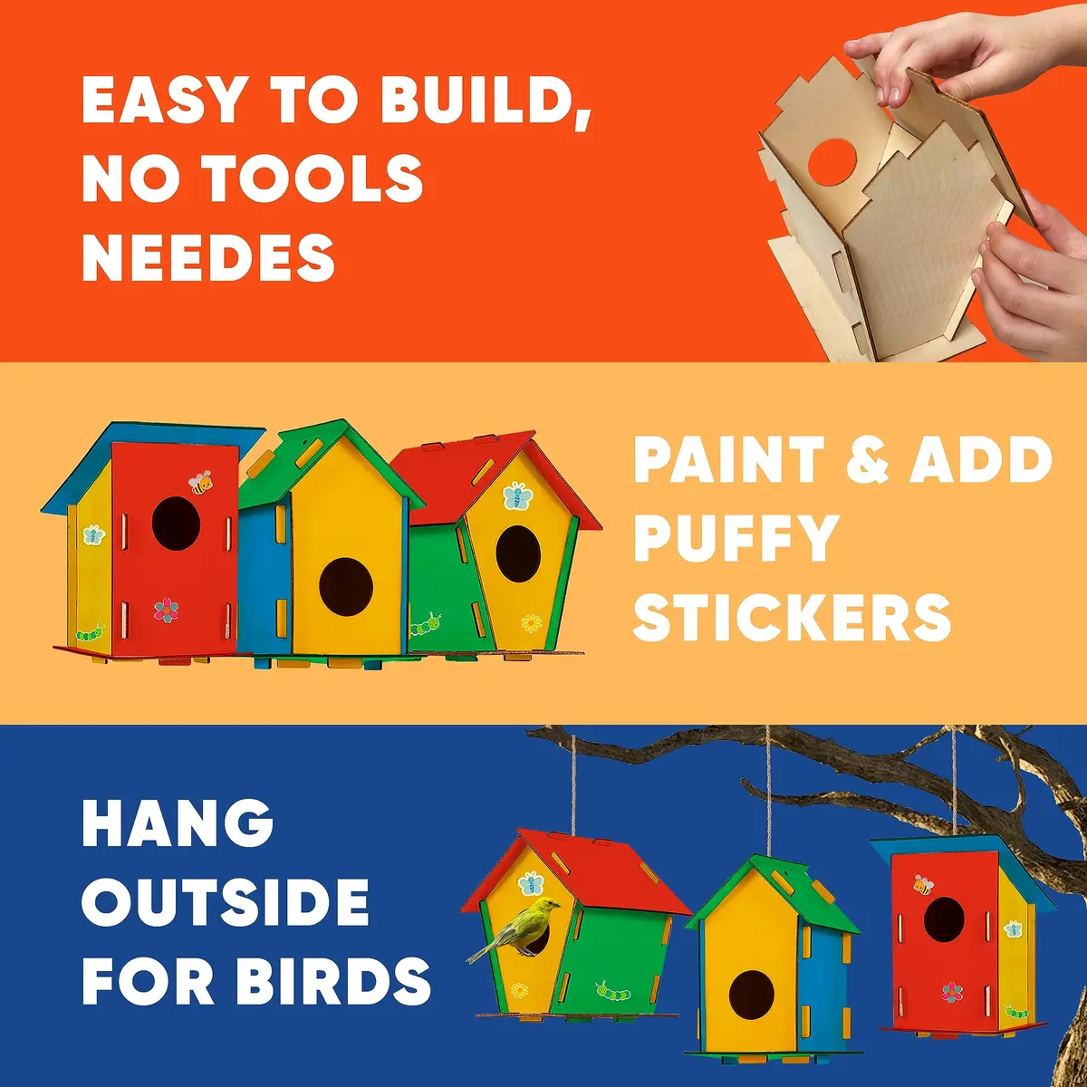 CRAFTY HAPPITOYS 9 DIY Bird House Kits for Kids to Build & Paint | Wooden Craft Kit for Ages 4-12 - view 4