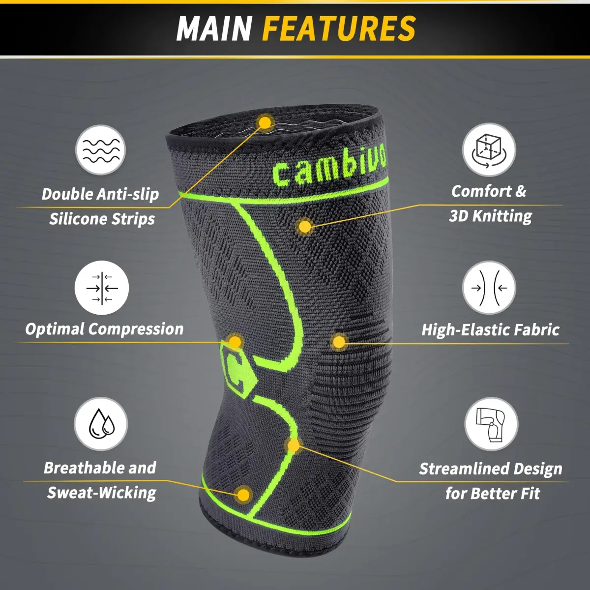CAMBIVO Knee Brace Compression Sleeve Medium | FDA Approved Orthopedic Brace for Pain Relief & Sports - view 3