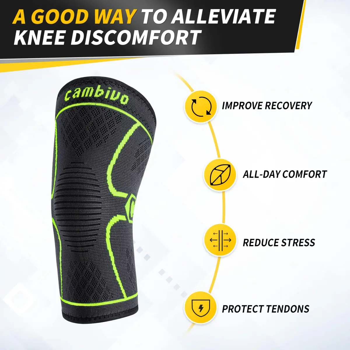 CAMBIVO Knee Brace Compression Sleeve Medium | FDA Approved Orthopedic Brace for Pain Relief & Sports - view 4