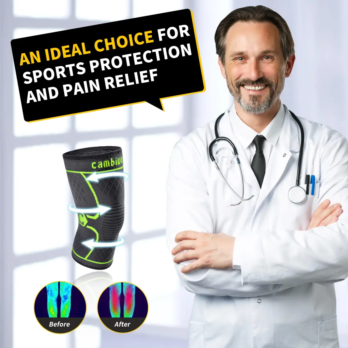 CAMBIVO 2 Pack Knee Brace Compression Sleeve for Men & Women, Green Small | FDA Approved Orthopedic Brace - view 2