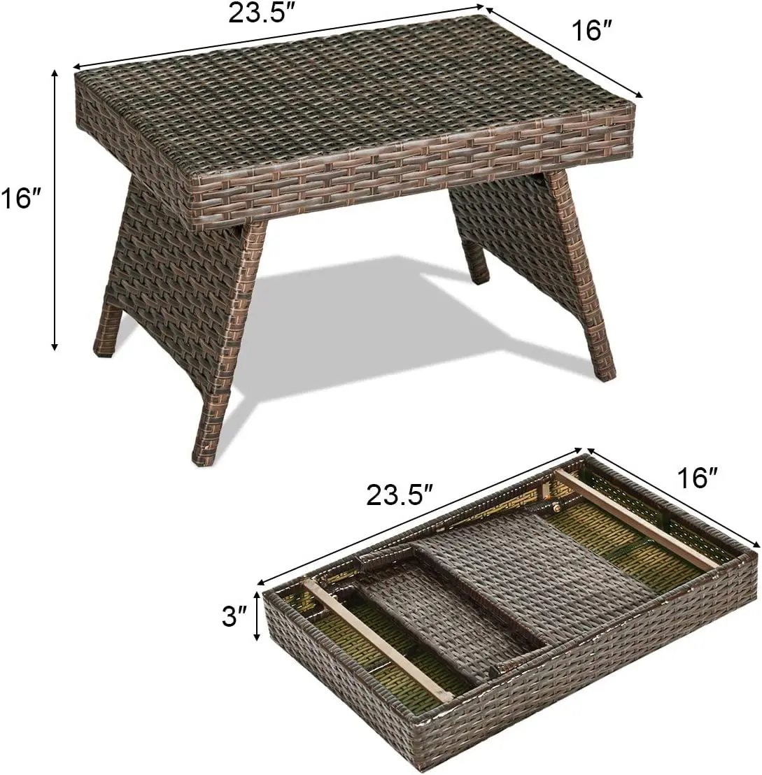 HAPPYGRILL Outdoor Wicker Table Folding Rattan Side Table 24" x 16" | Foldable & Sun Resistant - view 5