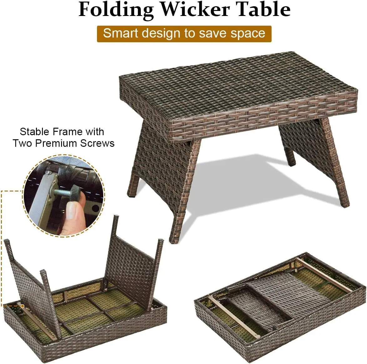 HAPPYGRILL Outdoor Wicker Table Folding Rattan Side Table 24" x 16" | Foldable & Sun Resistant - view 2
