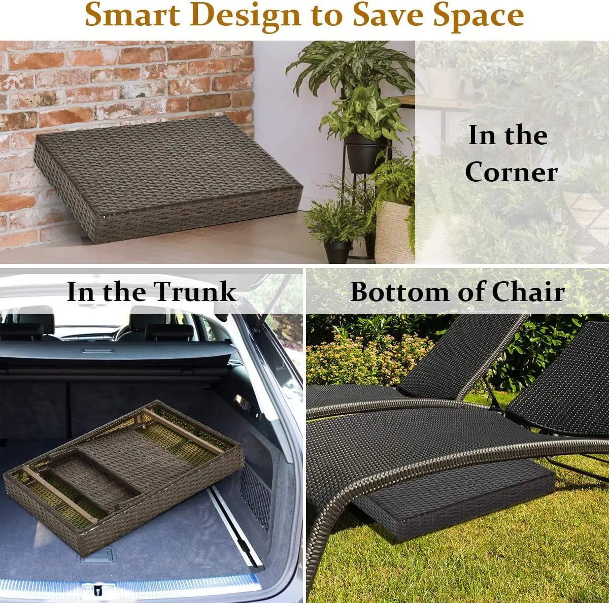 HAPPYGRILL Outdoor Wicker Table Folding Rattan Side Table 24" x 16" | Foldable & Sun Resistant - view 3