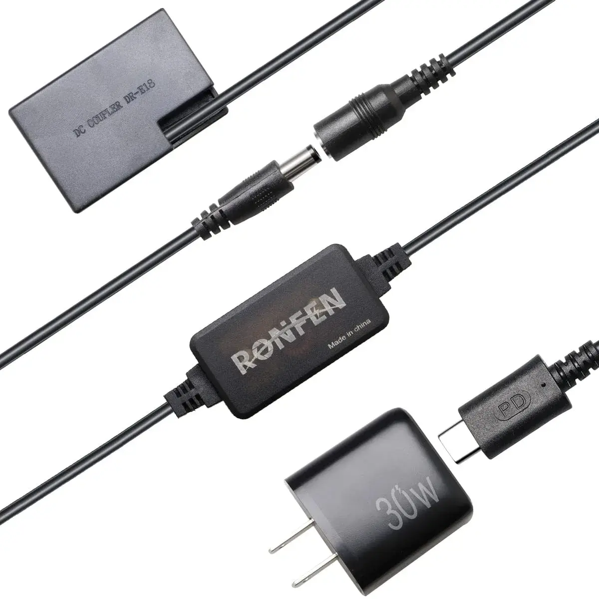 RONFEN DR-E18 USB-C PD Adapter Kit for Canon Cameras | 1.2M Cable, 30W Output - main product image