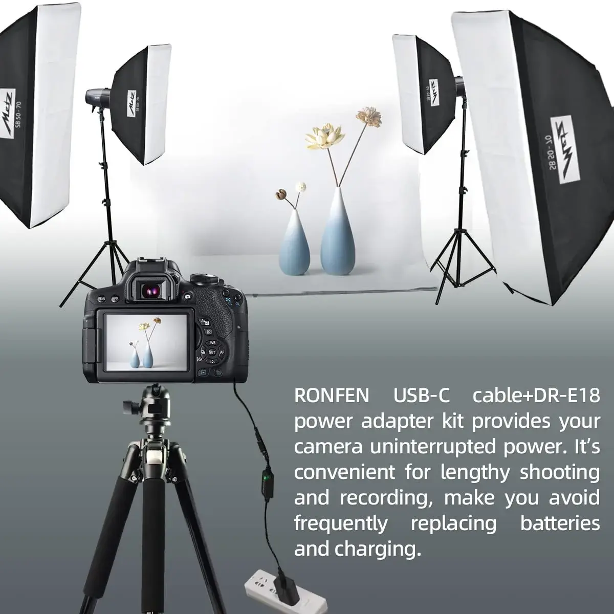 RONFEN DR-E18 USB-C PD Adapter Kit for Canon Cameras | 1.2M Cable, 30W Output - view 2