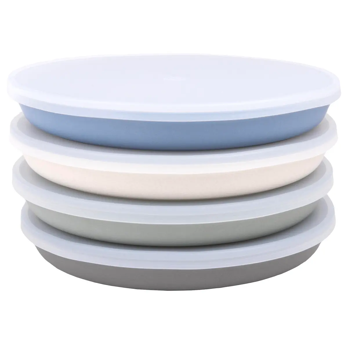 WeeSprout Bamboo Plates with Silicone Lids, Set of 4, Kid-Sized Dinnerware, 21cm (8.27in) | Dishwasher Safe Melamine Dishware - main product image
