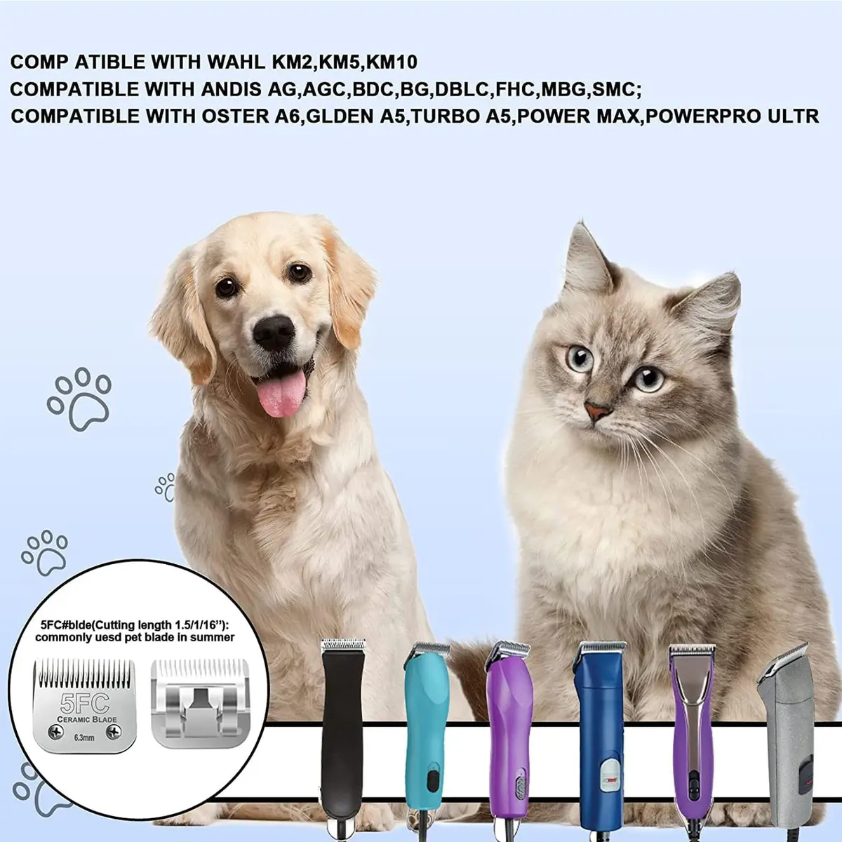 Audoc 5FC Blade Dog Grooming Clipper Blades | Compatible with Andis Dog Clipper, Ceramic & Stainless Steel, 6.3mm Cut - view 4