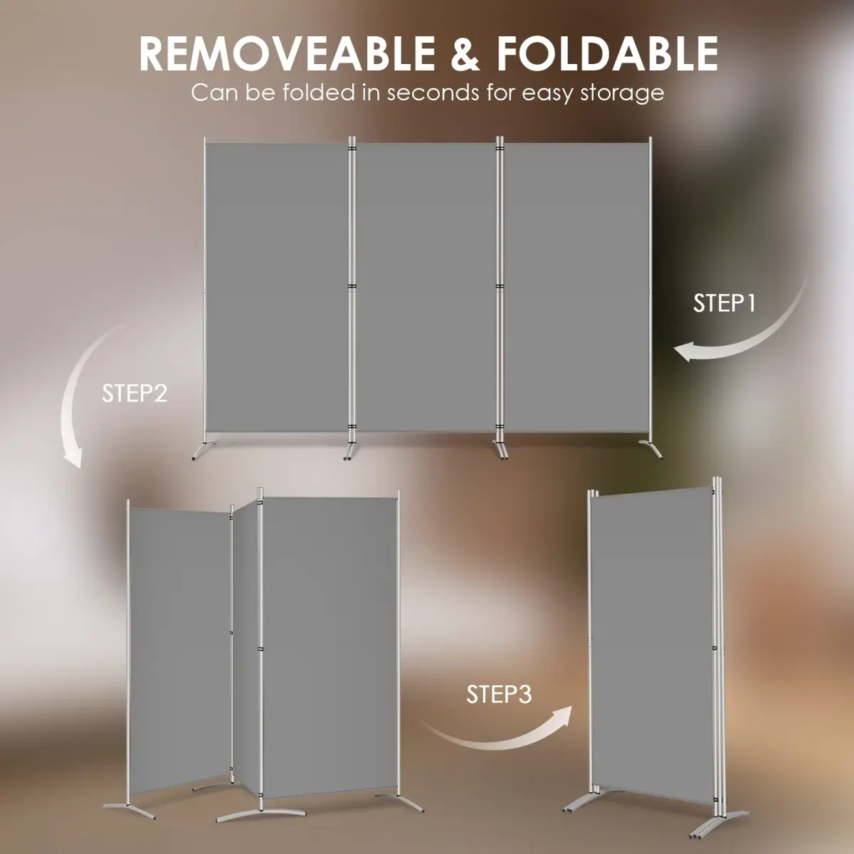 RANTILA 3 Panel Room Divider 213 cm (102''W) x 170 cm (71''H) | Freestanding Privacy Screen for India - view 5