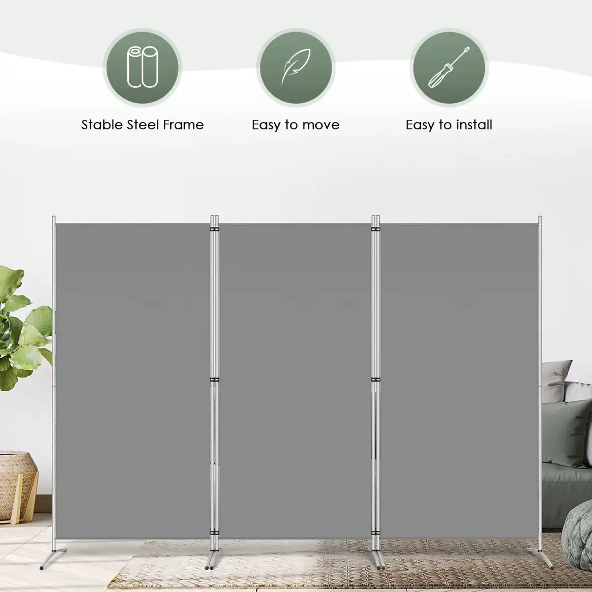 RANTILA 3 Panel Room Divider 213 cm (102''W) x 170 cm (71''H) | Freestanding Privacy Screen for India - view 6