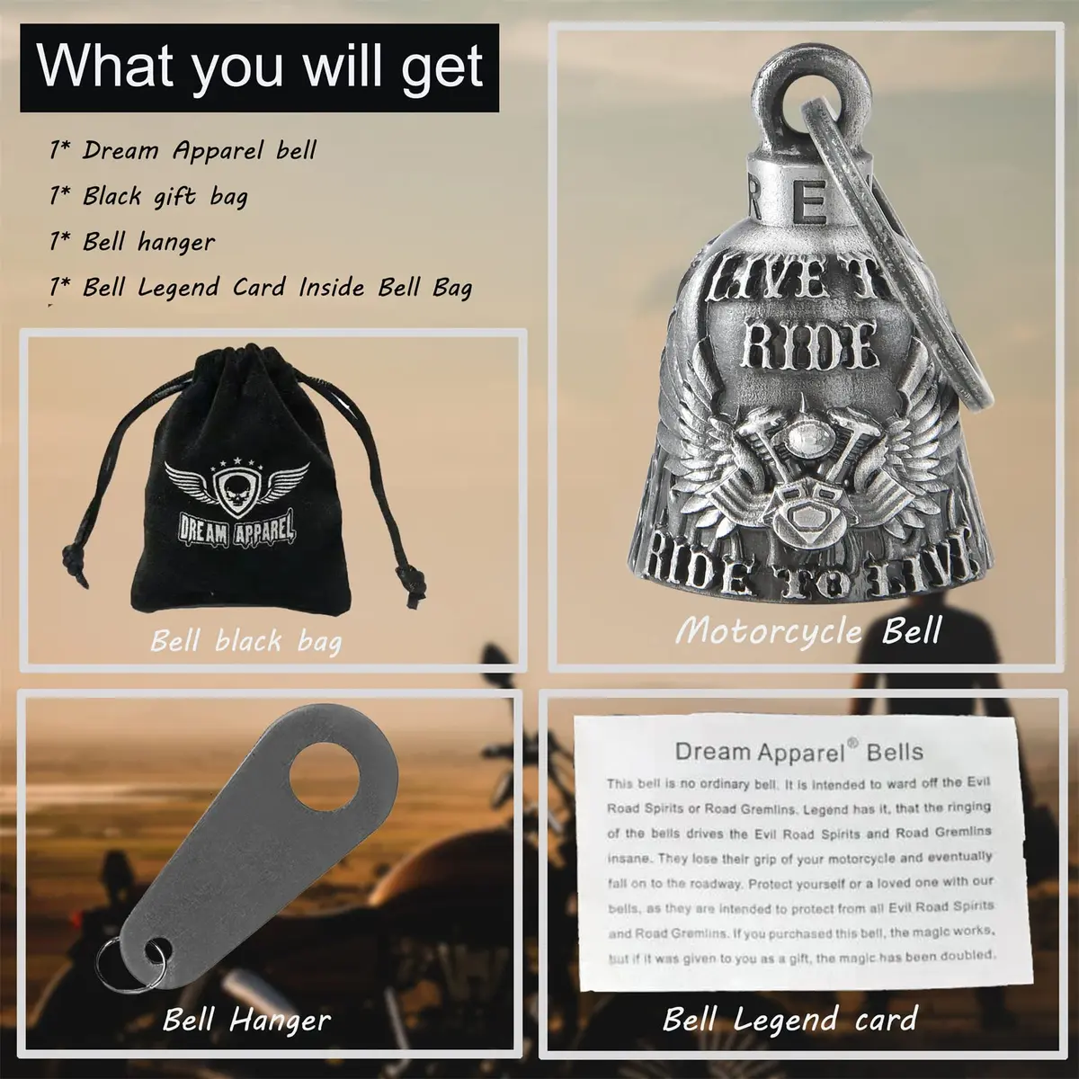 Dream Apparel Motorcycle Bell for Bikers | Heavy Lucky Rider Keychain & Accessory - view 5