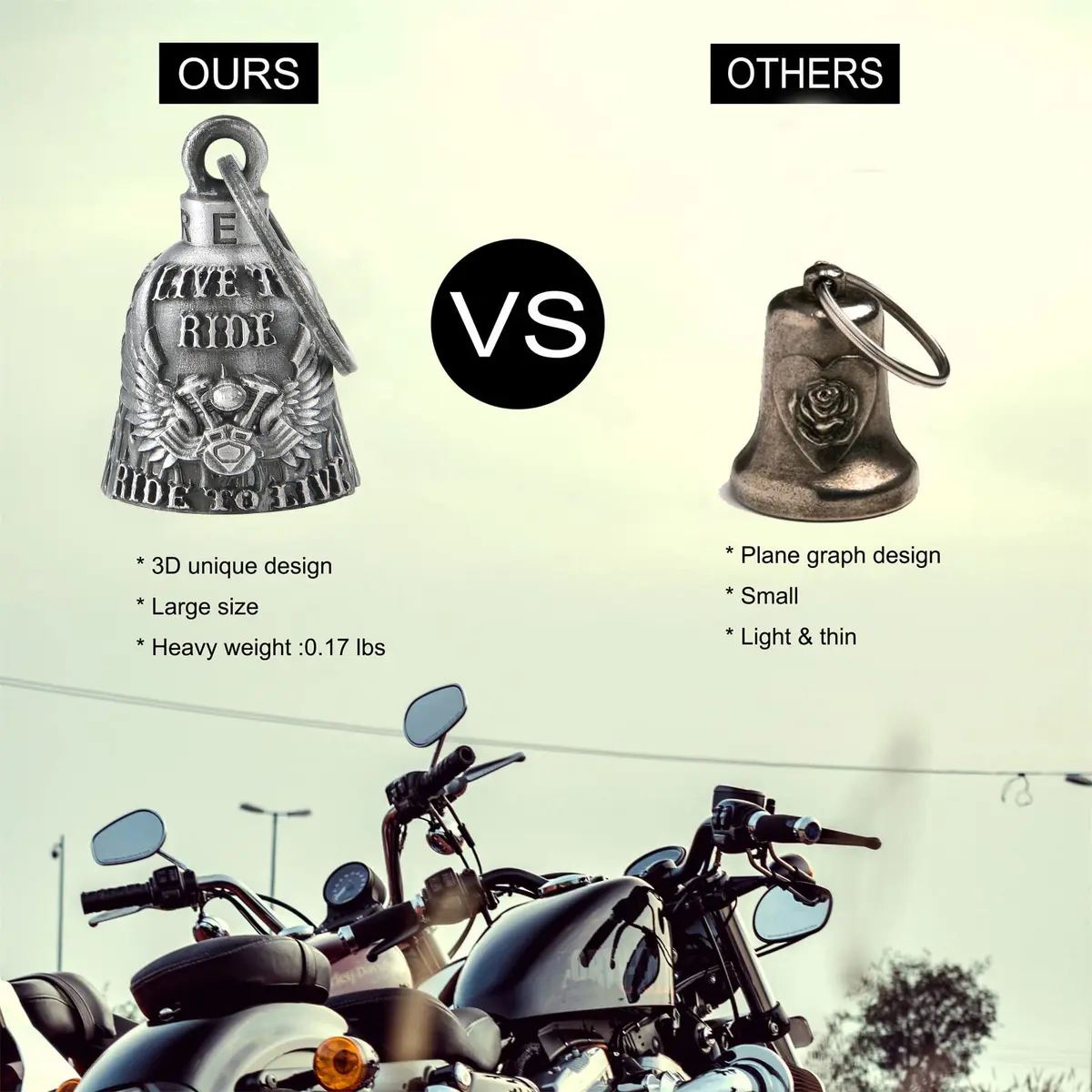 Dream Apparel Motorcycle Bell for Bikers | Heavy Lucky Rider Keychain & Accessory - view 3