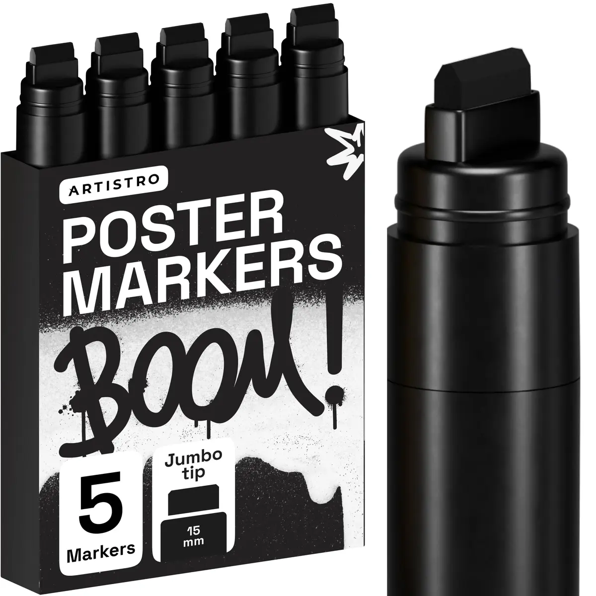 ARTISTRO Black Paint Pens Jumbo Tip Set of 5 | Water-Based Acrylic Markers for Multi-Surface Use - main product image