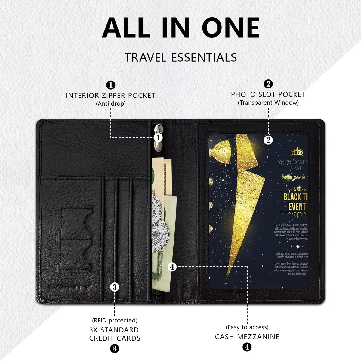 BAPHITY Genuine Leather RFID Blocking Slim Passport Wallet | Black - view 3