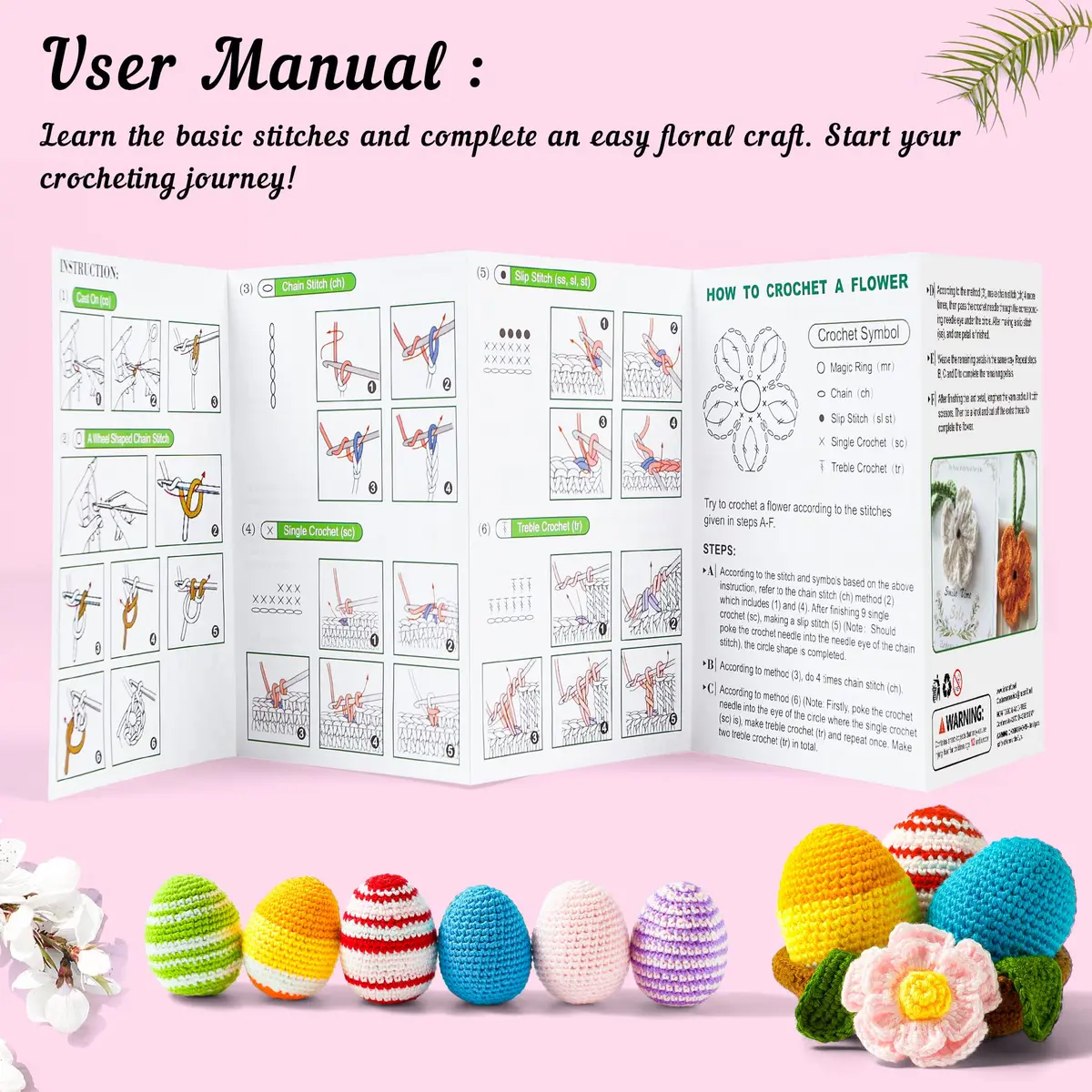 INSCRAFT Crochet Yarn Kit for Beginners & Kids | 1650 Yards, 30 Colors, Acrylic Yarn, Hooks, Manual, Pink Bag - view 5