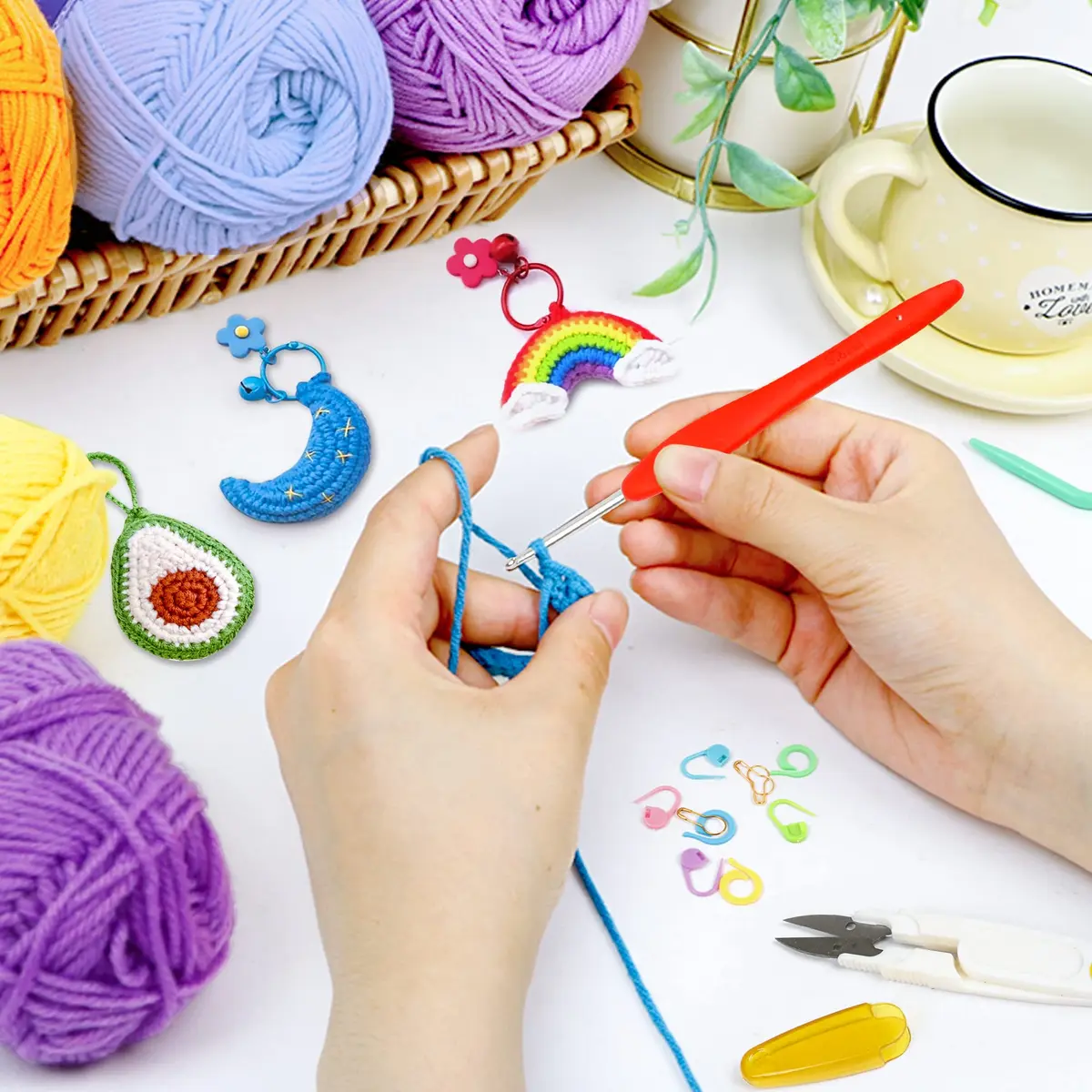 INSCRAFT Crochet Yarn Kit for Beginners & Kids | 1650 Yards, 30 Colors, Acrylic Yarn, Hooks, Manual, Pink Bag - view 7