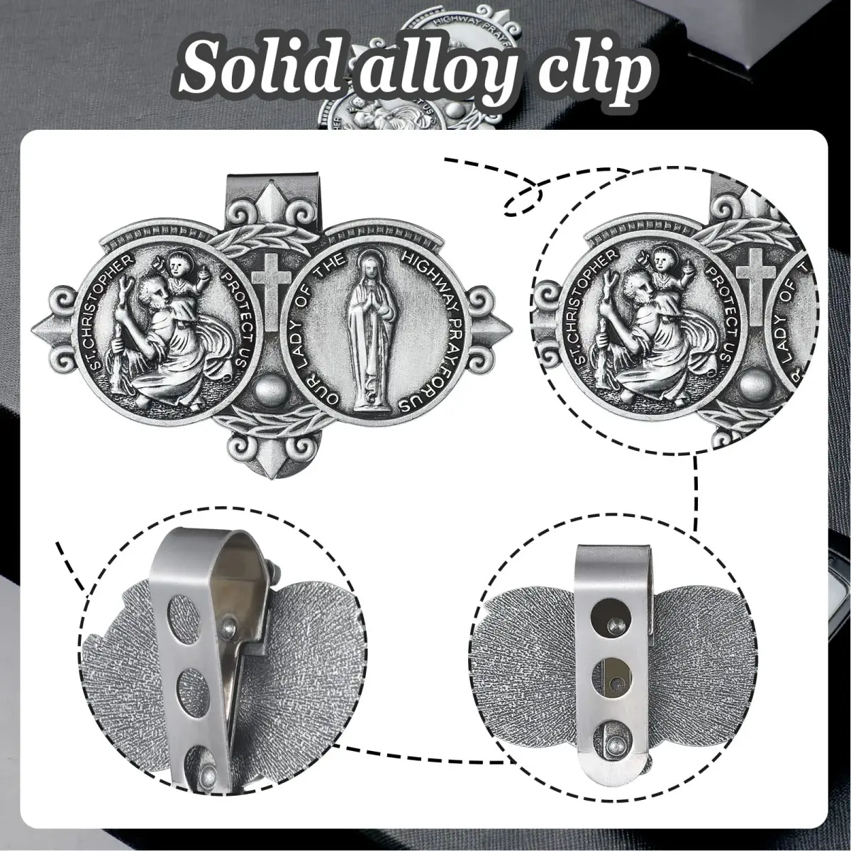 Frienda Silver 4 Pcs Car Rosary & St Christopher Visor Clip Set | Rearview Mirror Hang Auto Rosary with Blessings - view 4