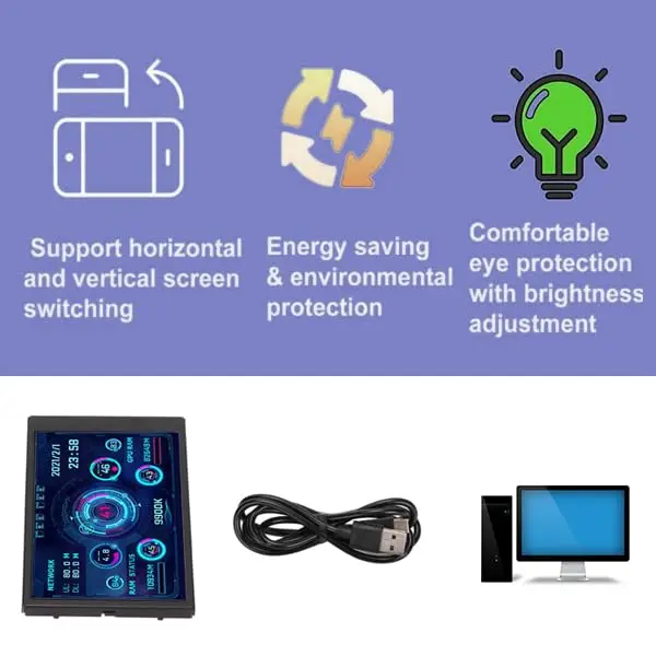 ASHATA 3.5in IPS USB Mini Screen 320x480 | PC Temperature Data Monitor - view 7