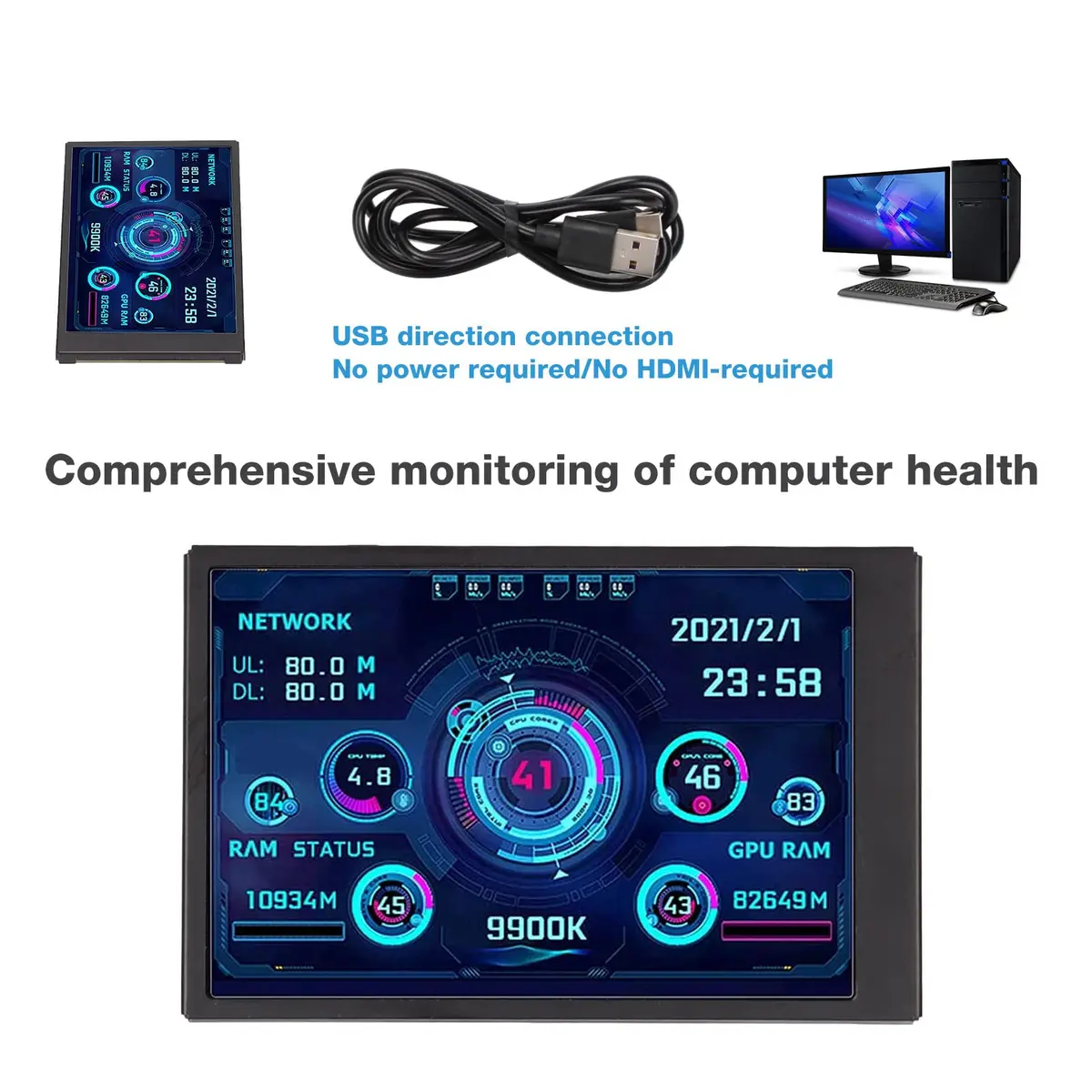 ASHATA 3.5in IPS USB Mini Screen 320x480 | PC Temperature Data Monitor - view 9