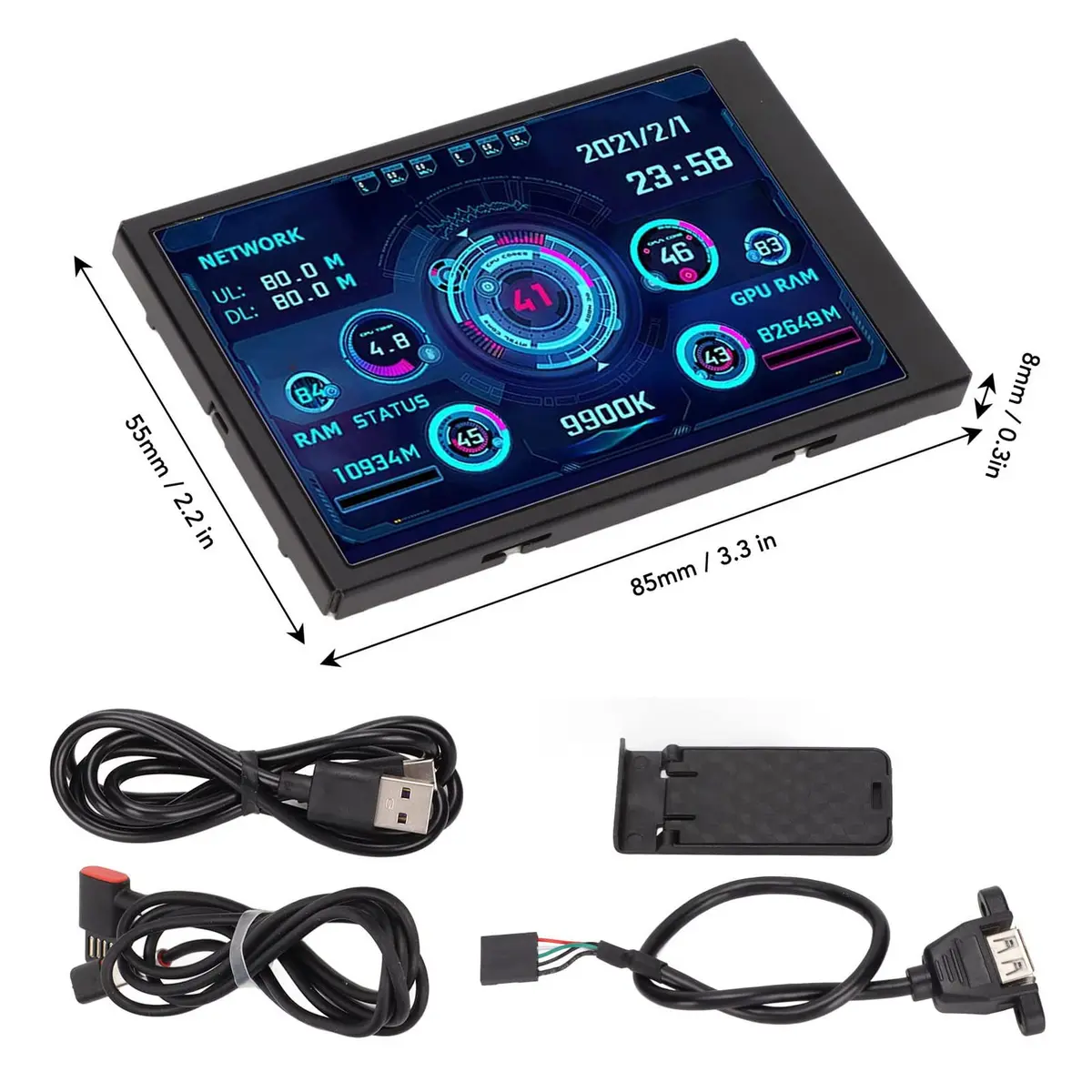 ASHATA 3.5in IPS USB Mini Screen 320x480 | PC Temperature Data Monitor - view 10