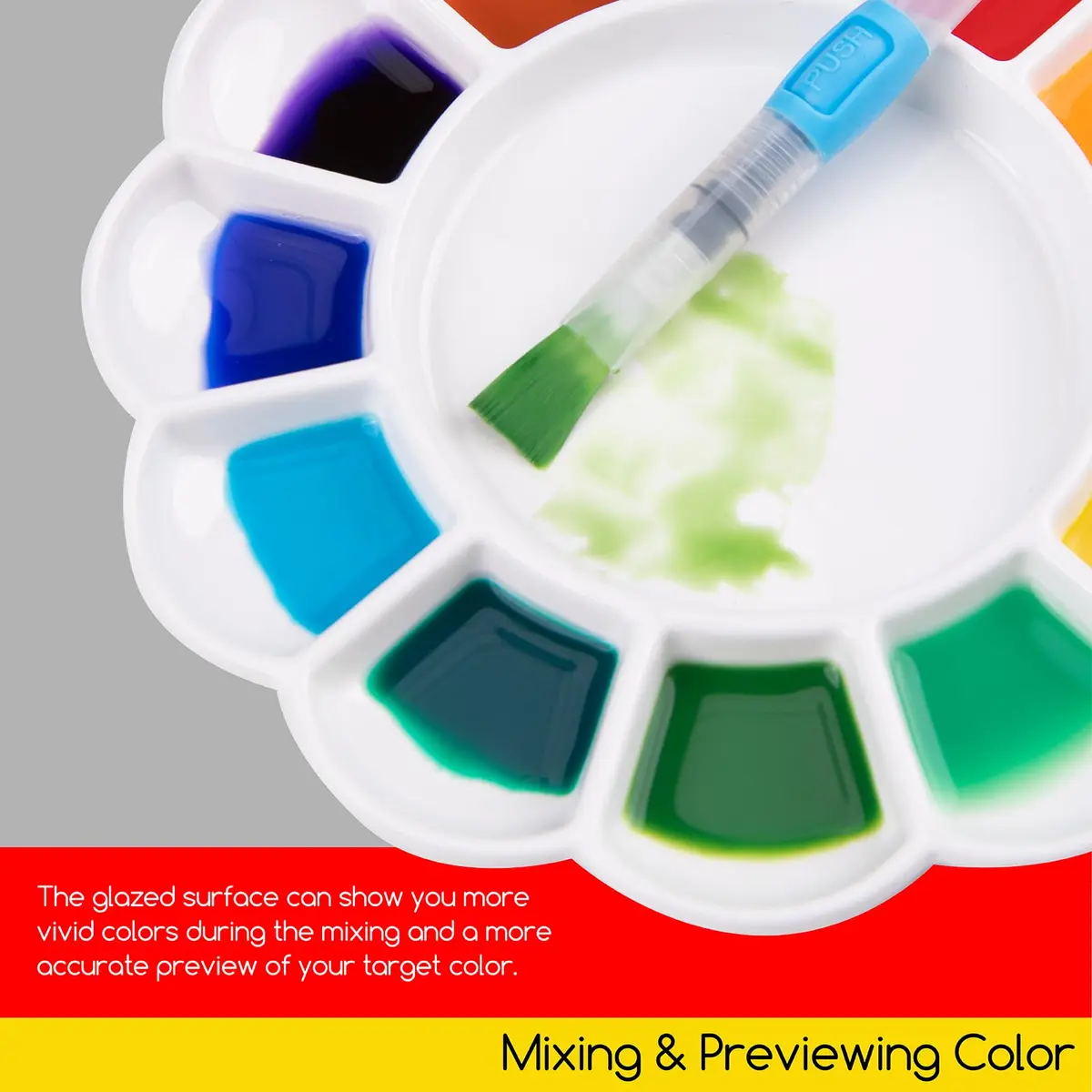 MEEDEN Ceramic Watercolor Paint Palette 20cm (7.9in) Round 12-Well Mixing Tray | Premium Porcelain for Art Parties & Classes - view 5