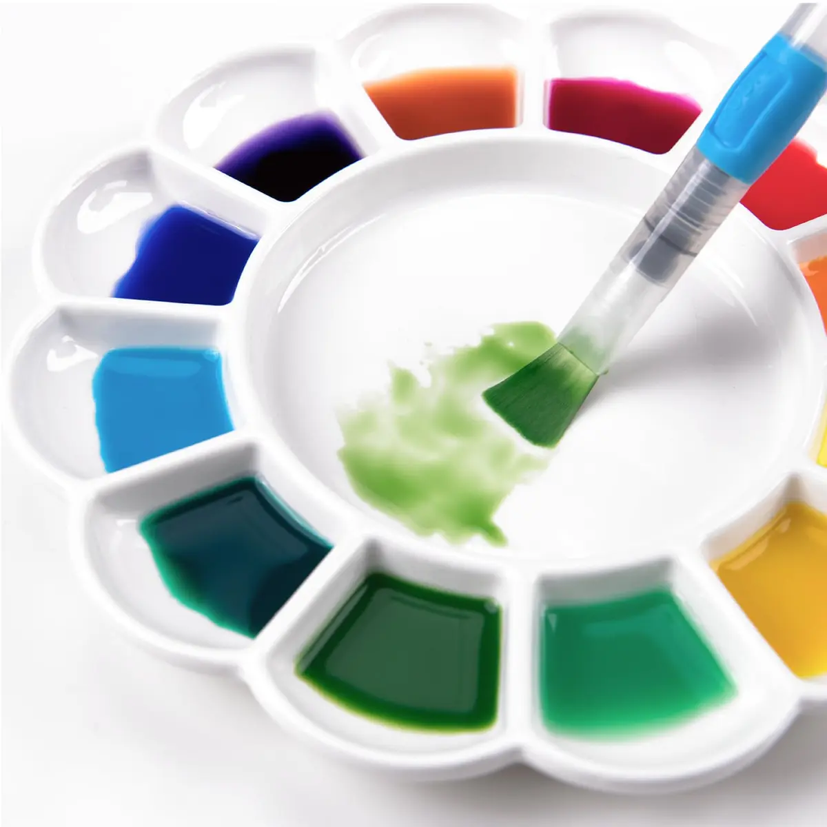 MEEDEN Ceramic Watercolor Paint Palette 20cm (7.9in) Round 12-Well Mixing Tray | Premium Porcelain for Art Parties & Classes - view 6