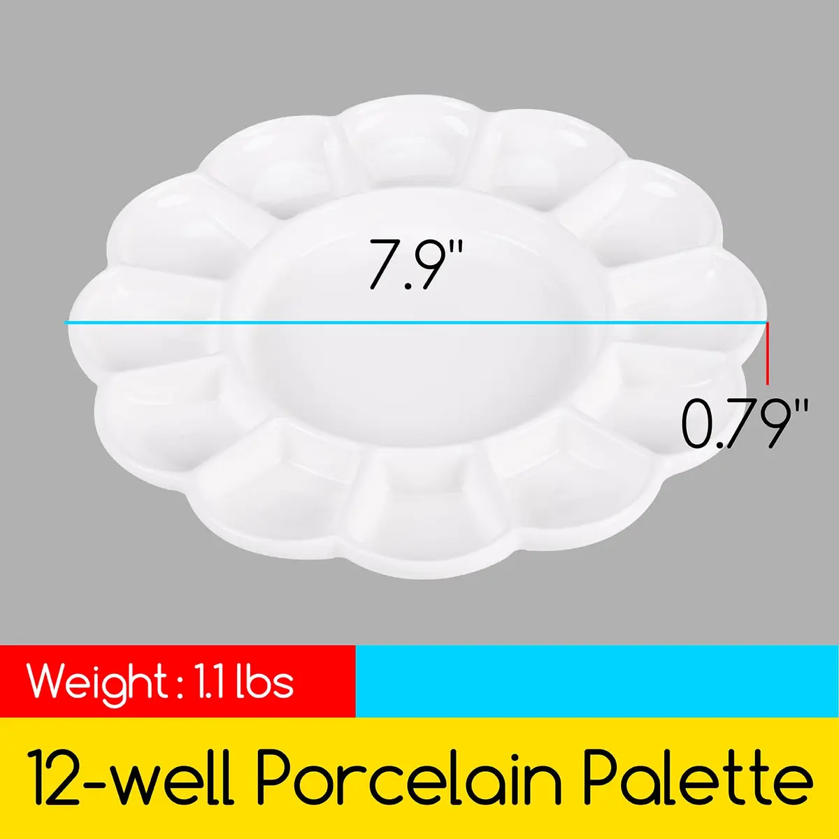 MEEDEN Ceramic Watercolor Paint Palette 20cm (7.9in) Round 12-Well Mixing Tray | Premium Porcelain for Art Parties & Classes - view 2