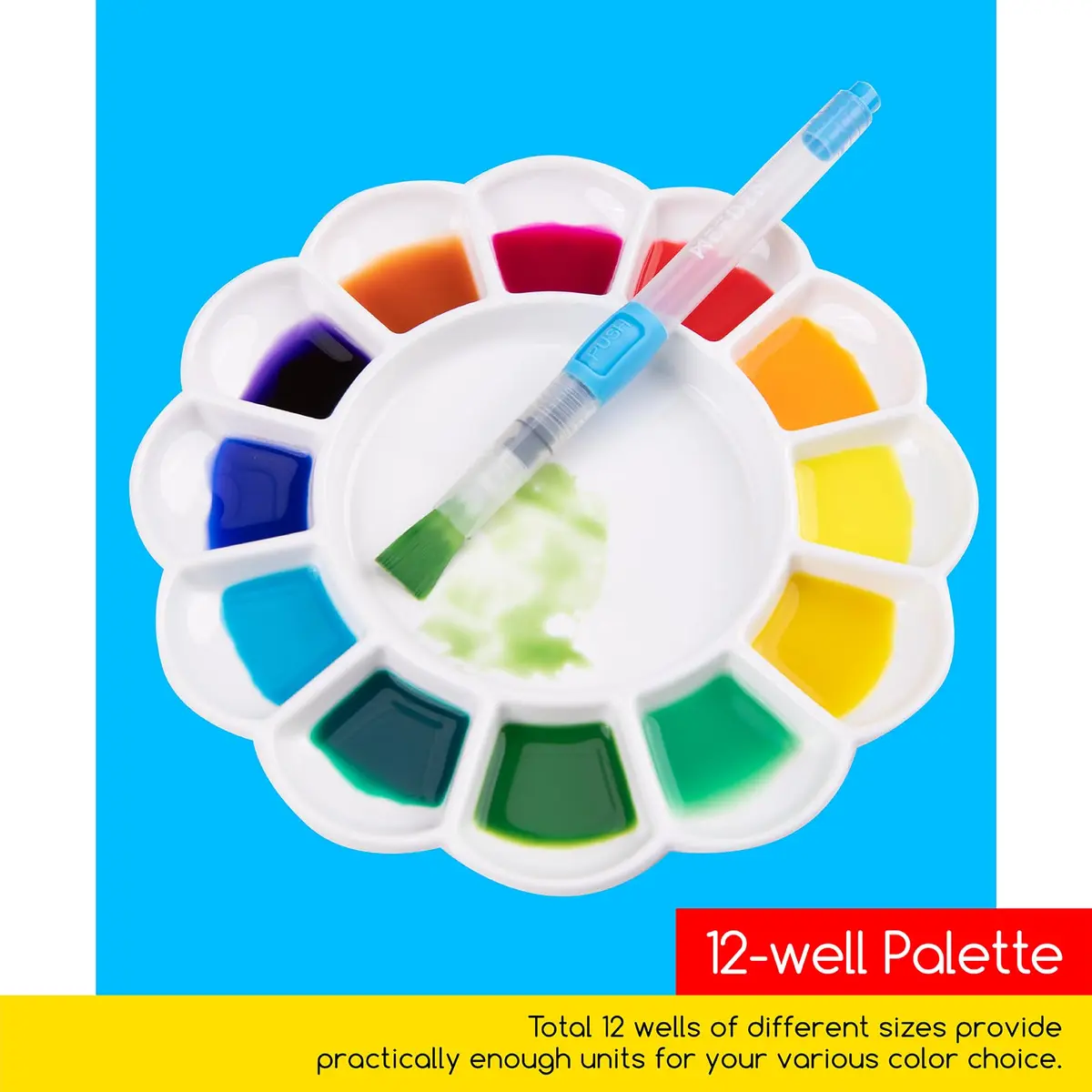 MEEDEN Ceramic Watercolor Paint Palette 20cm (7.9in) Round 12-Well Mixing Tray | Premium Porcelain for Art Parties & Classes - view 4