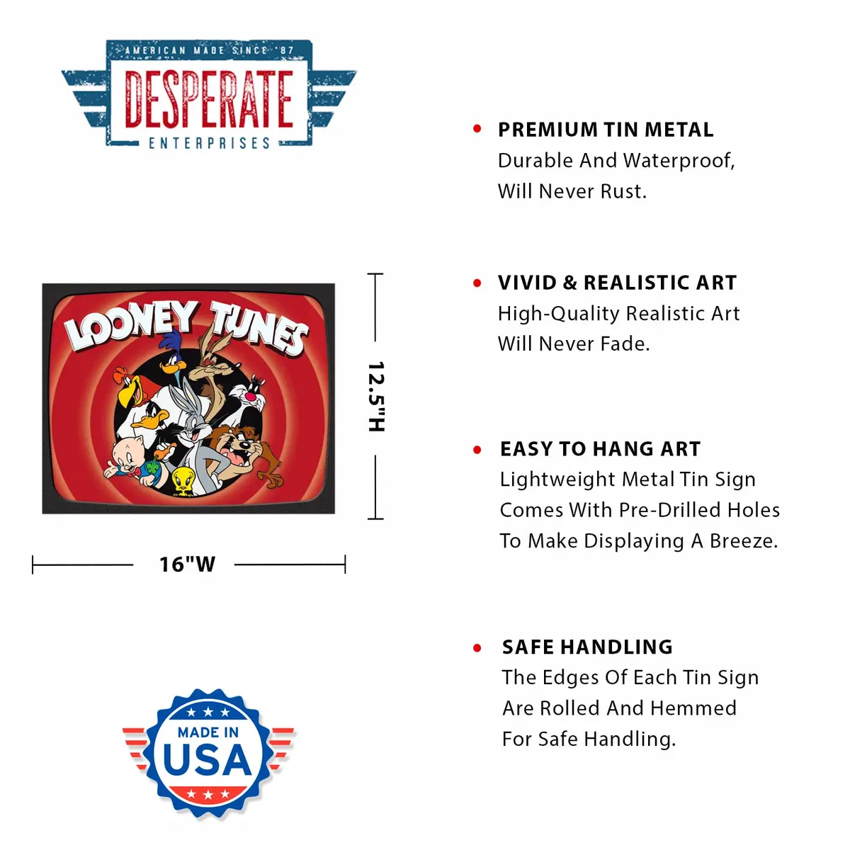 Desperate Enterprises Looney Tunes Family Tin Sign - Nostalgic Vintage Metal Wall Decor - Made in USA - view 2