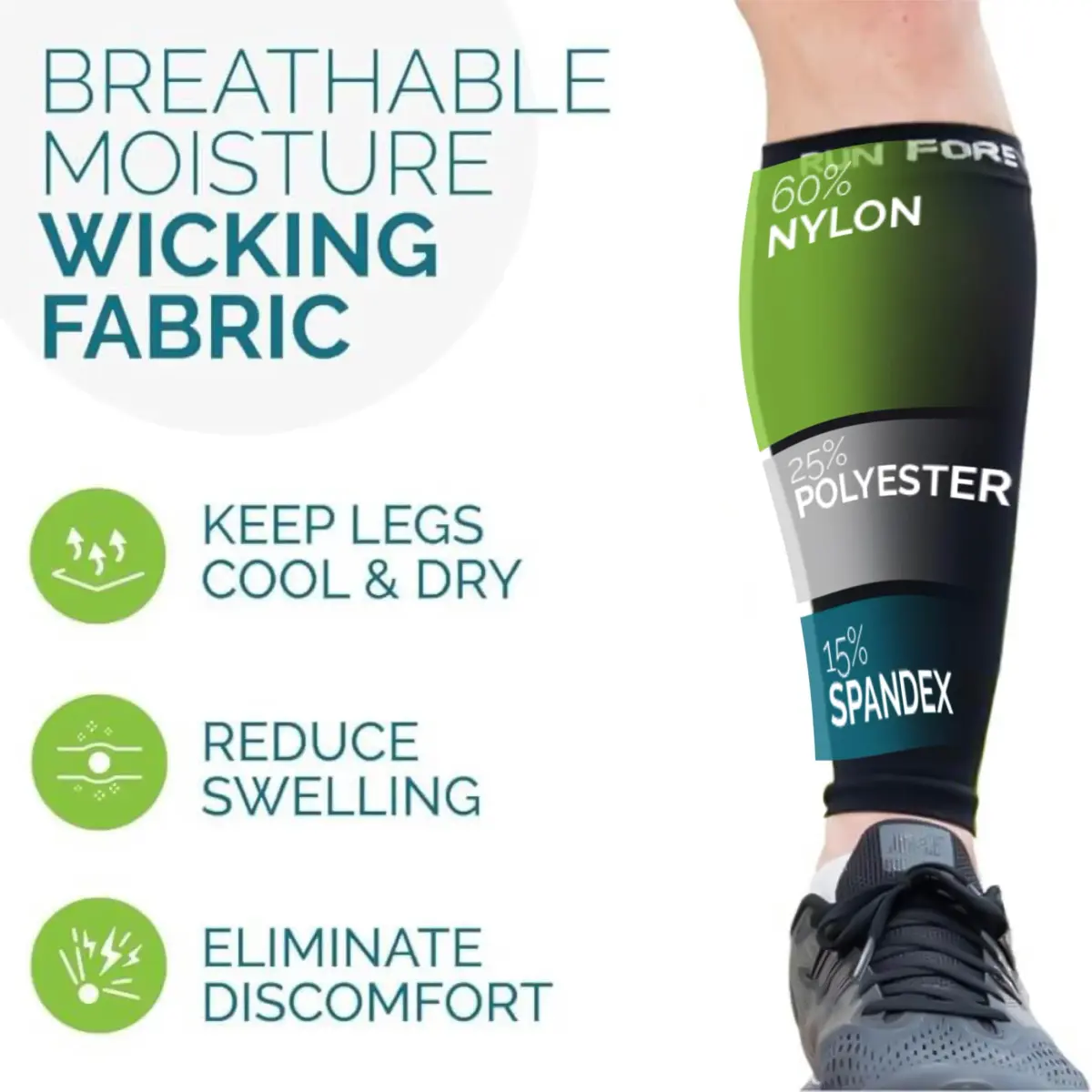 Run Forever 2-Pair Black Calf Compression Sleeve X-Large | 20-30mmHg Graduated Compression for Pain Relief & Recovery - view 3
