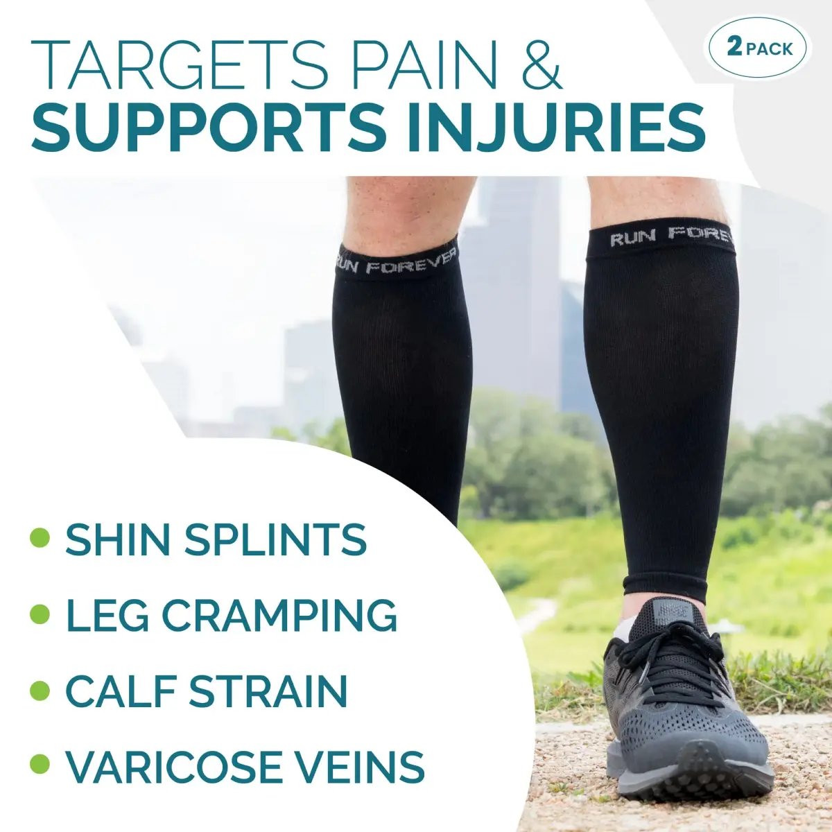 Run Forever 2-Pair Black Calf Compression Sleeve X-Large | 20-30mmHg Graduated Compression for Pain Relief & Recovery - view 4