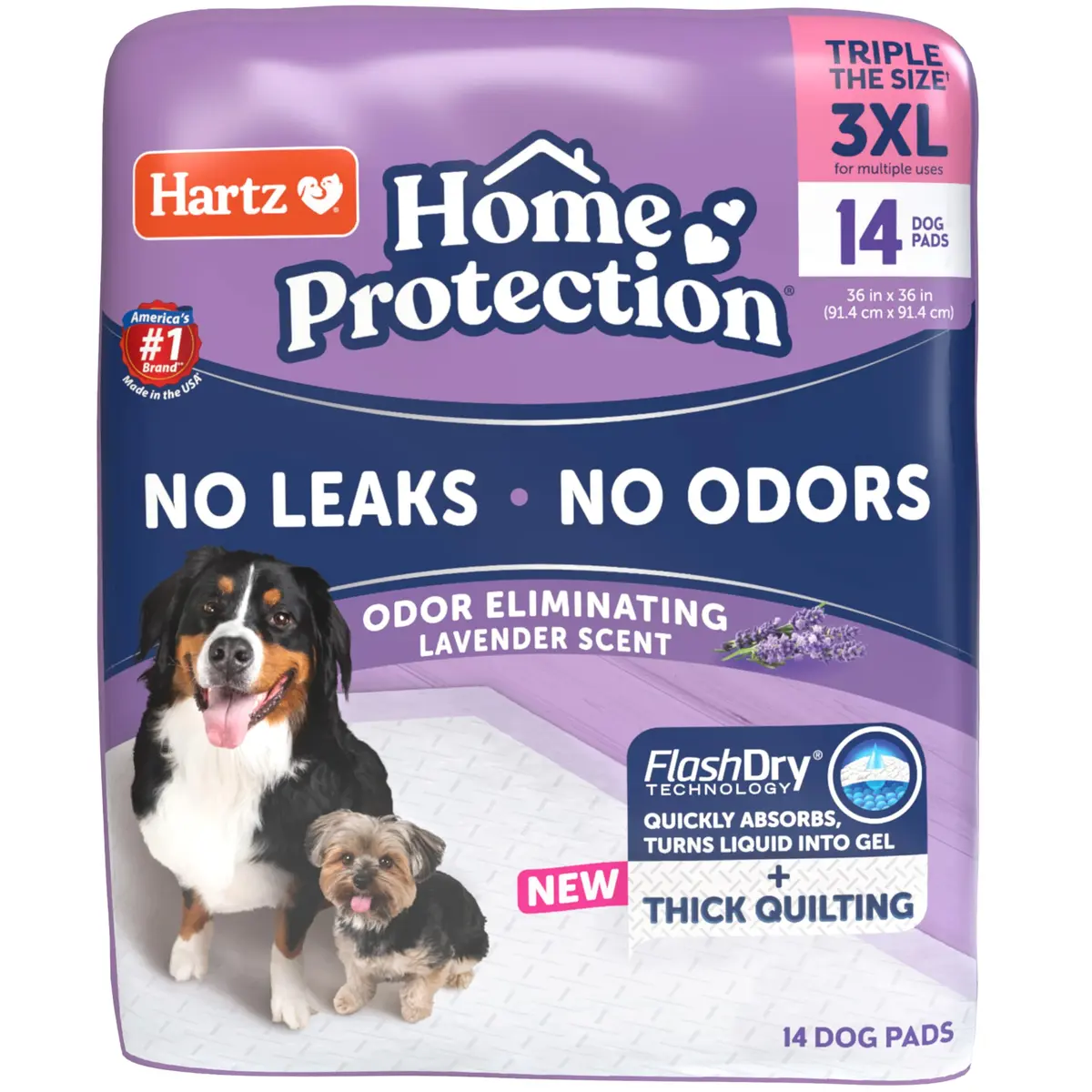 Hartz Dog Pads 3XL | Super Absorbent Odor Eliminating Lavender Scented No Leak (36 x 36 in, 14 Count) - main product image