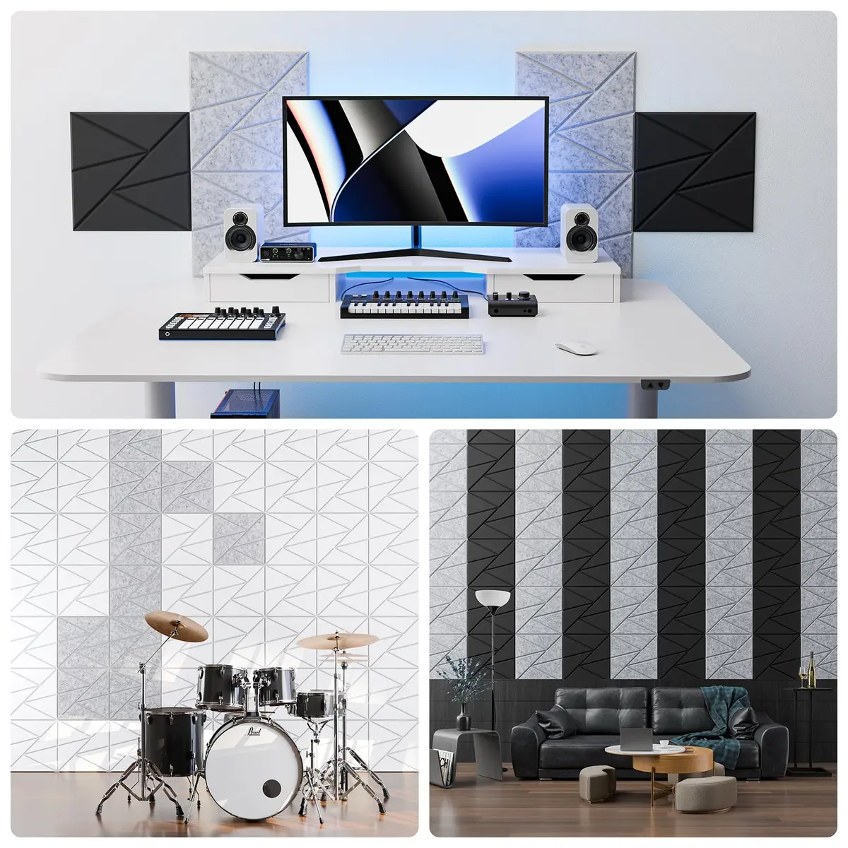 ROOME 18 Pack Self-Adhesive Acoustic Panels | Soundproof Foam for Walls, 0.4 Inch Thick, Gray | Noise Absorption - view 4