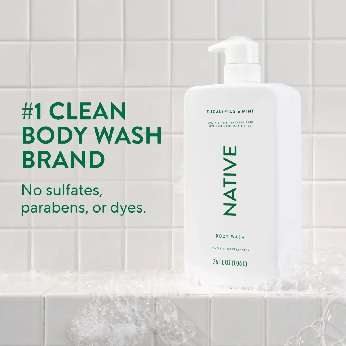 Native Body Wash for Women & Men, Eucalyptus & Mint, 1.02kg (36 oz) Pump Bottle | Sulfate-Free & Gentle - view 2