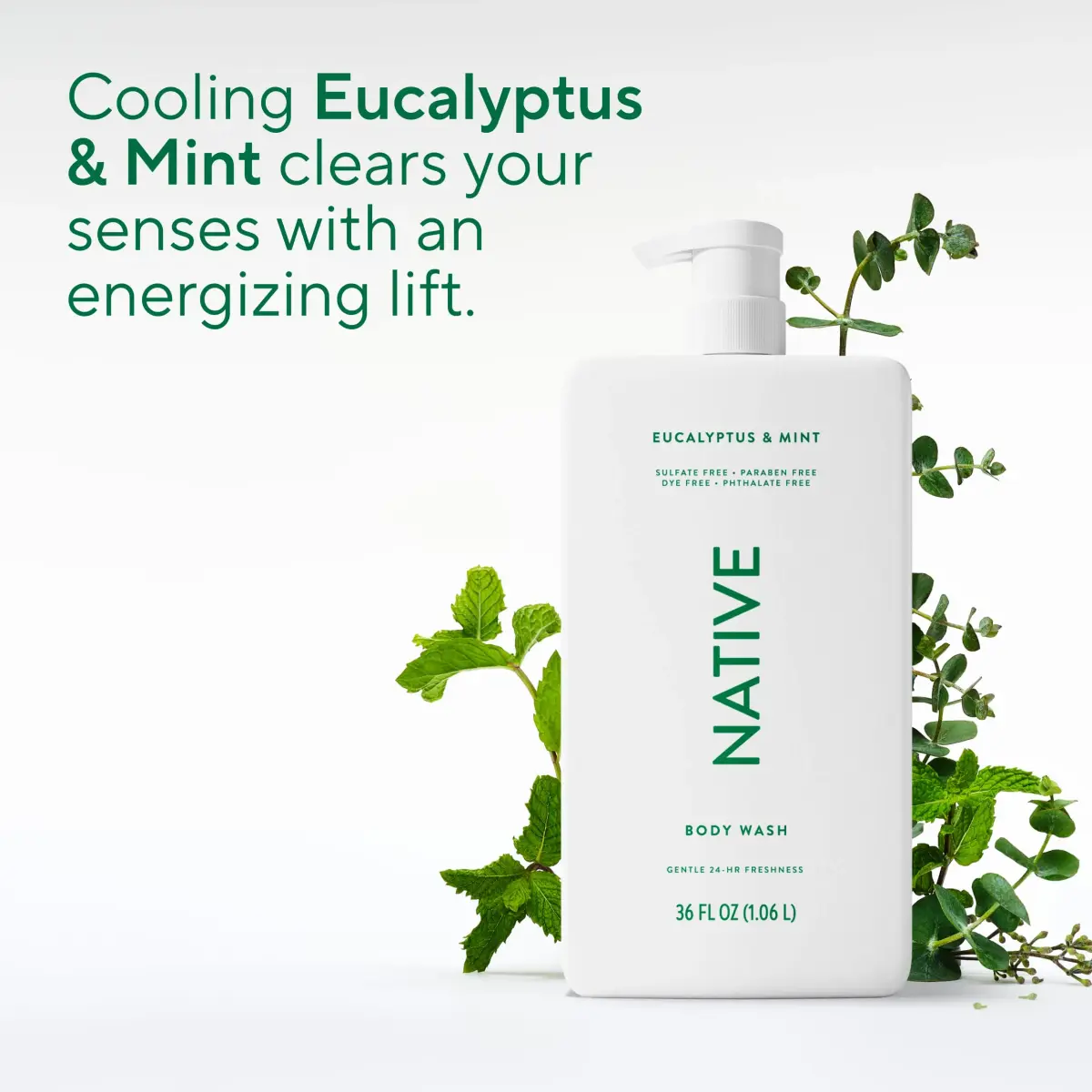 Native Body Wash for Women & Men, Eucalyptus & Mint, 1.02kg (36 oz) Pump Bottle | Sulfate-Free & Gentle - view 5