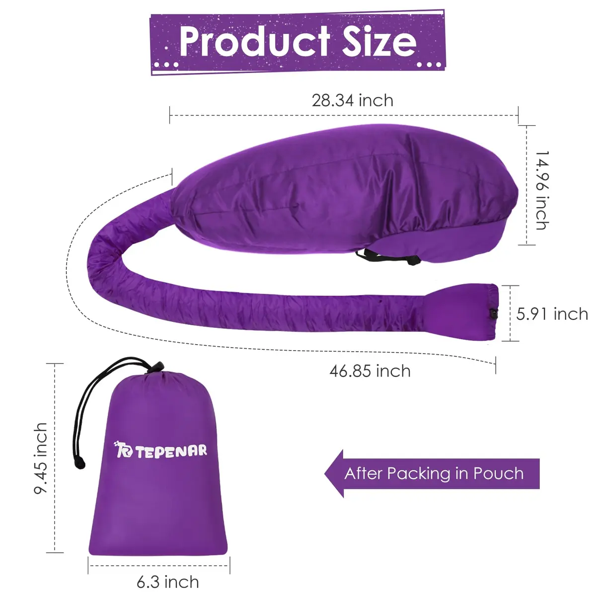 TEPENAR Hair Dryer Bonnet Attachment 40in | Extra Large Hood for Curly Hair, Fast Drying, Adjustable, Purple - view 3