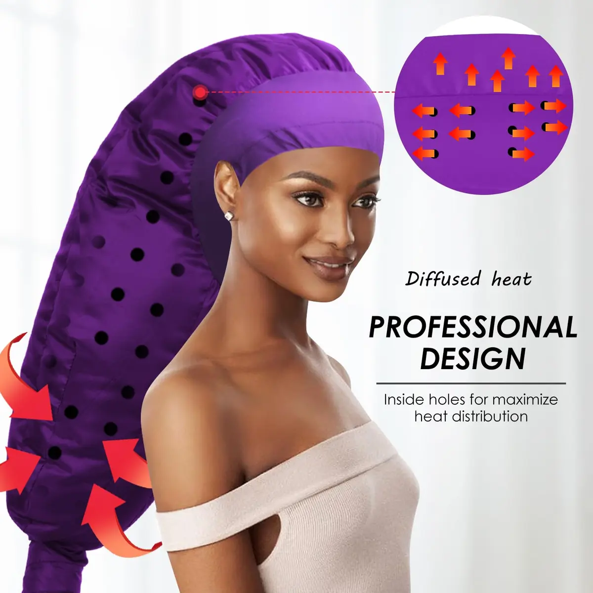 TEPENAR Hair Dryer Bonnet Attachment 40in | Extra Large Hood for Curly Hair, Fast Drying, Adjustable, Purple - view 4