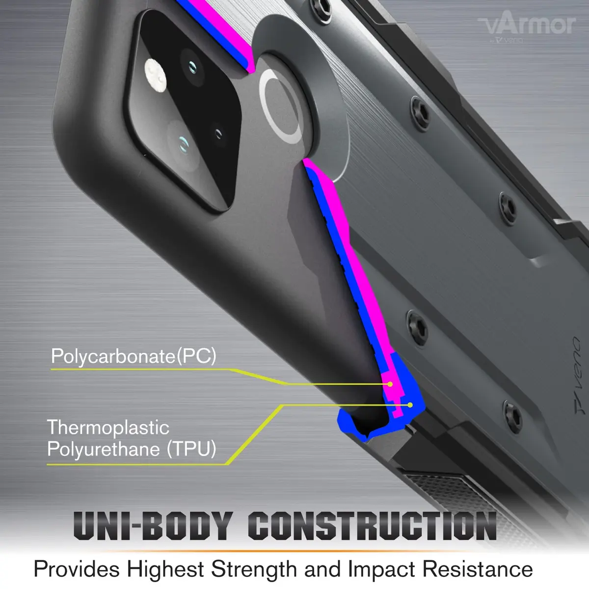 VENA vArmor Rugged Case for Google Pixel 5A 5G | Military Drop Protection, Space Gray - view 5