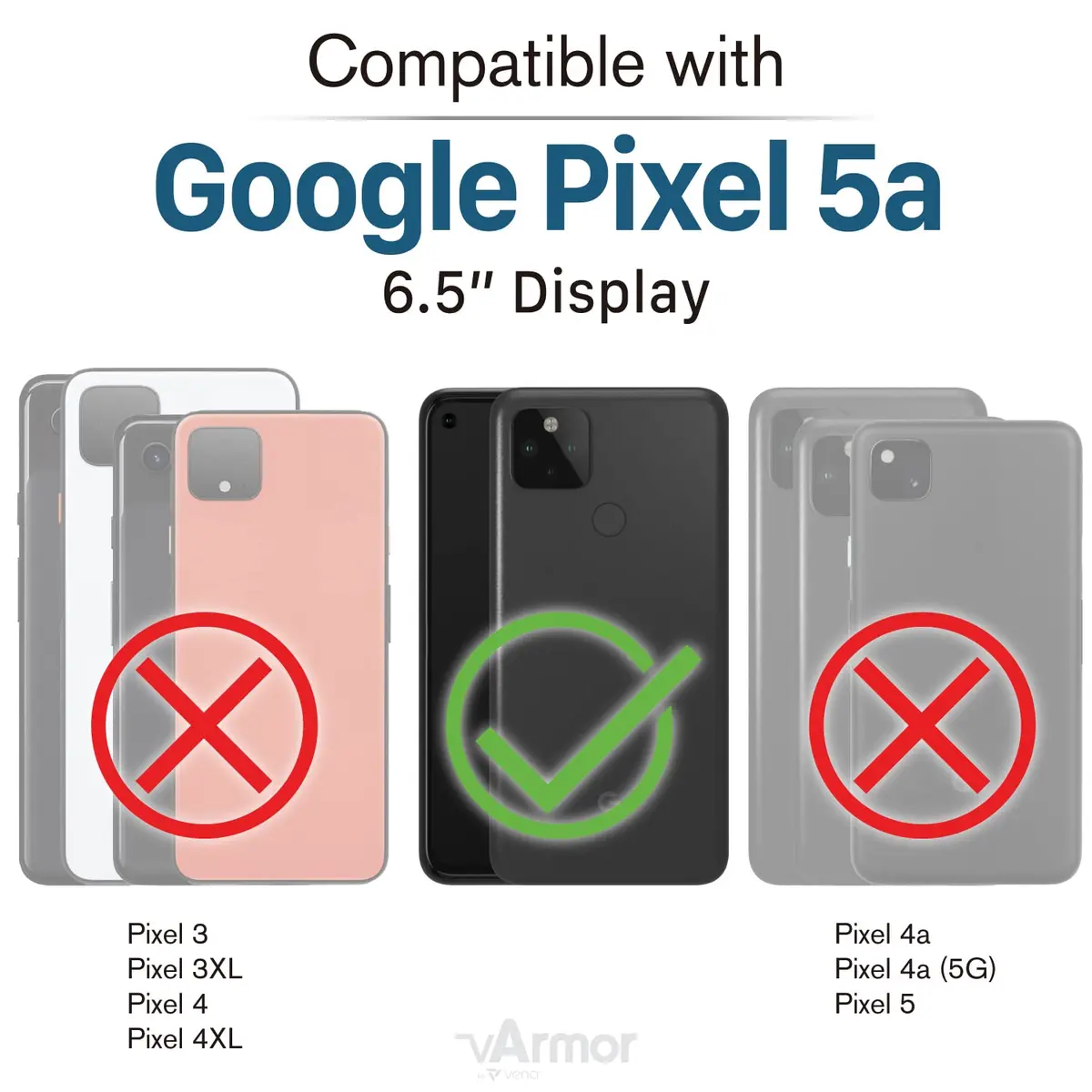 VENA vArmor Rugged Case for Google Pixel 5A 5G | Military Drop Protection, Space Gray - view 2