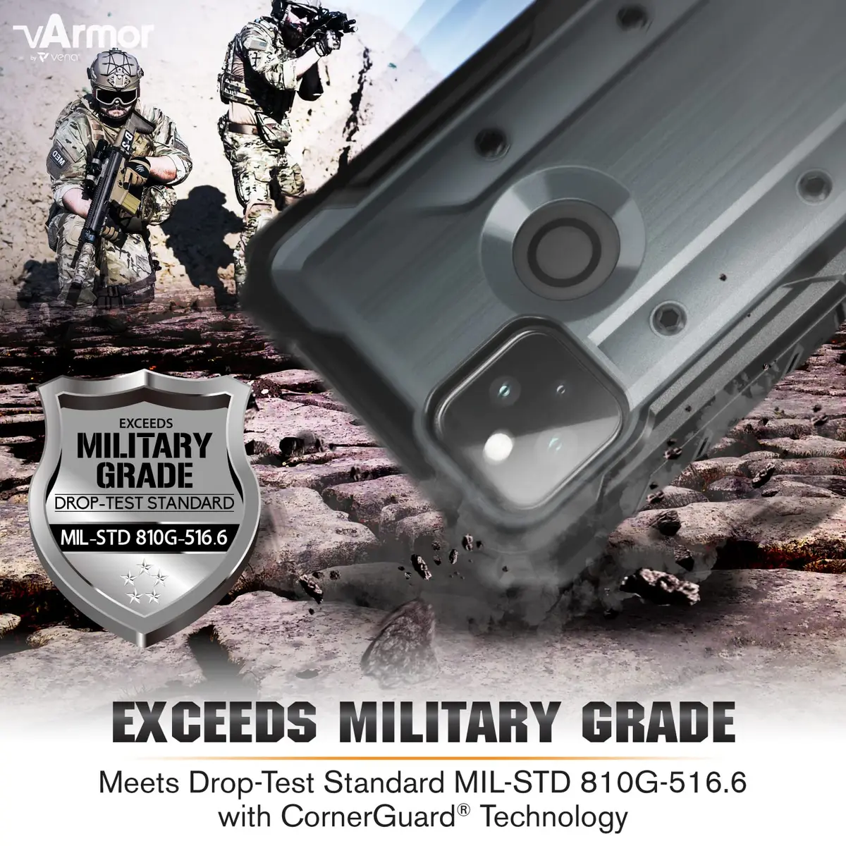 VENA vArmor Rugged Case for Google Pixel 5A 5G | Military Drop Protection, Space Gray - view 3