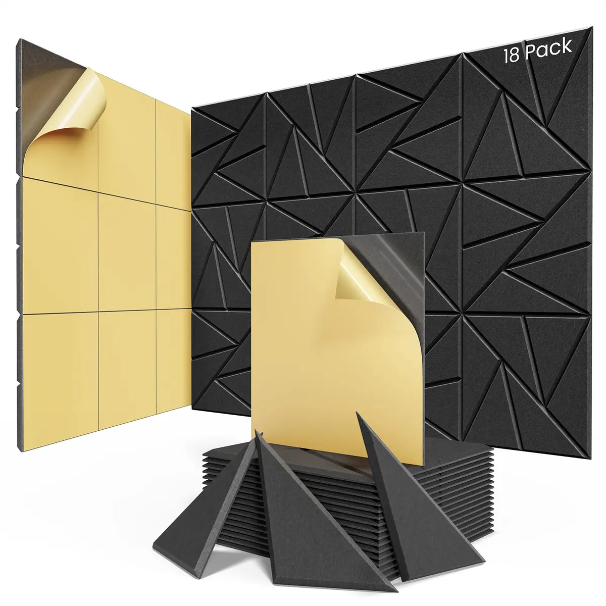 ROOME 18 Pack Self-Adhesive Acoustic Foam Panels 12" x 12" x 0.4" | High Density Soundproof Wall Panels for Studio & Room Acoustics - main product image