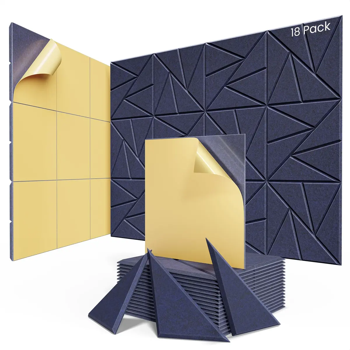 ROOME Acoustic Foam Panels 12"x12"x0.4" | Soundproof Wall Panels for Studio & Office, 18 Pack, Blue - main product image