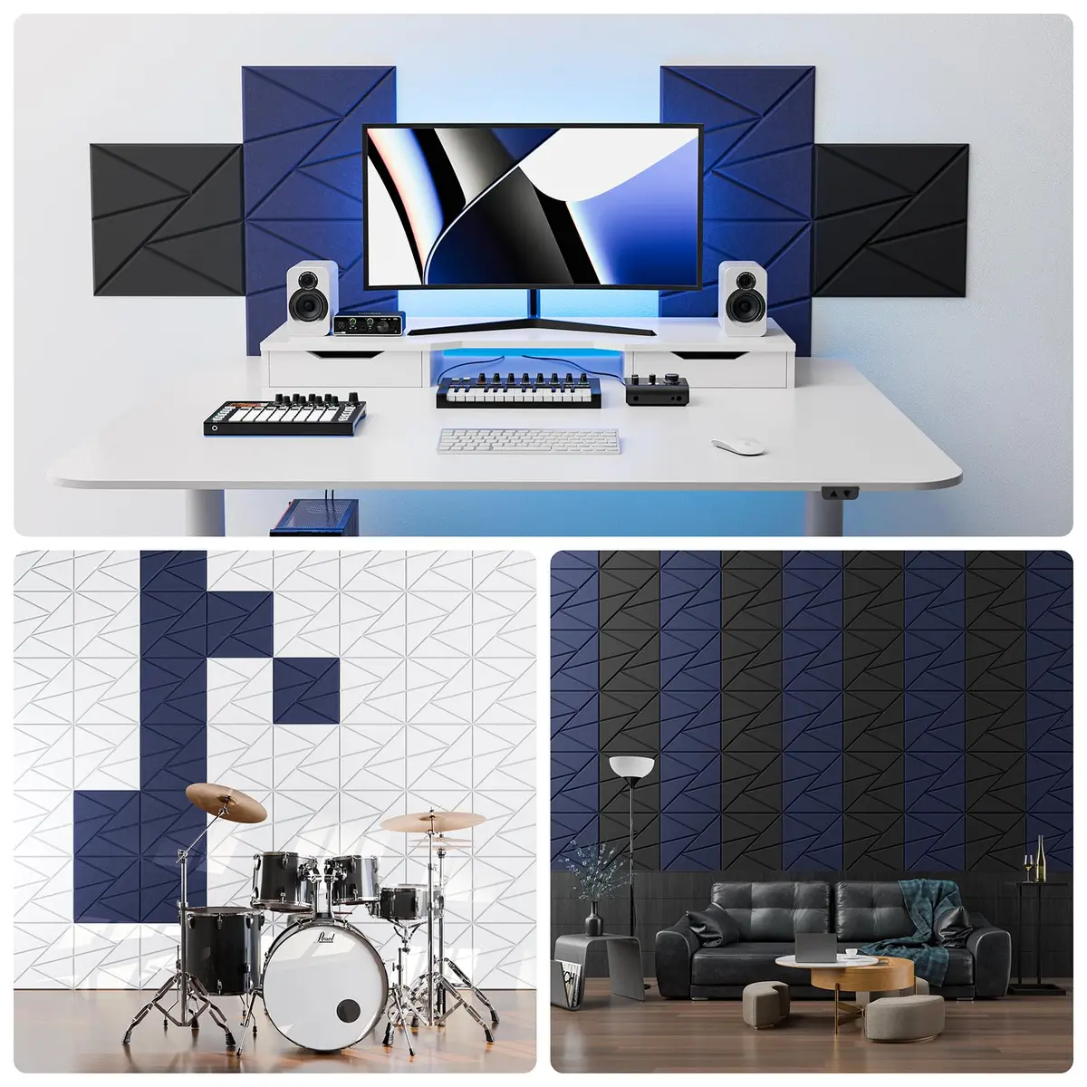 ROOME Acoustic Foam Panels 12"x12"x0.4" | Soundproof Wall Panels for Studio & Office, 18 Pack, Blue - view 4