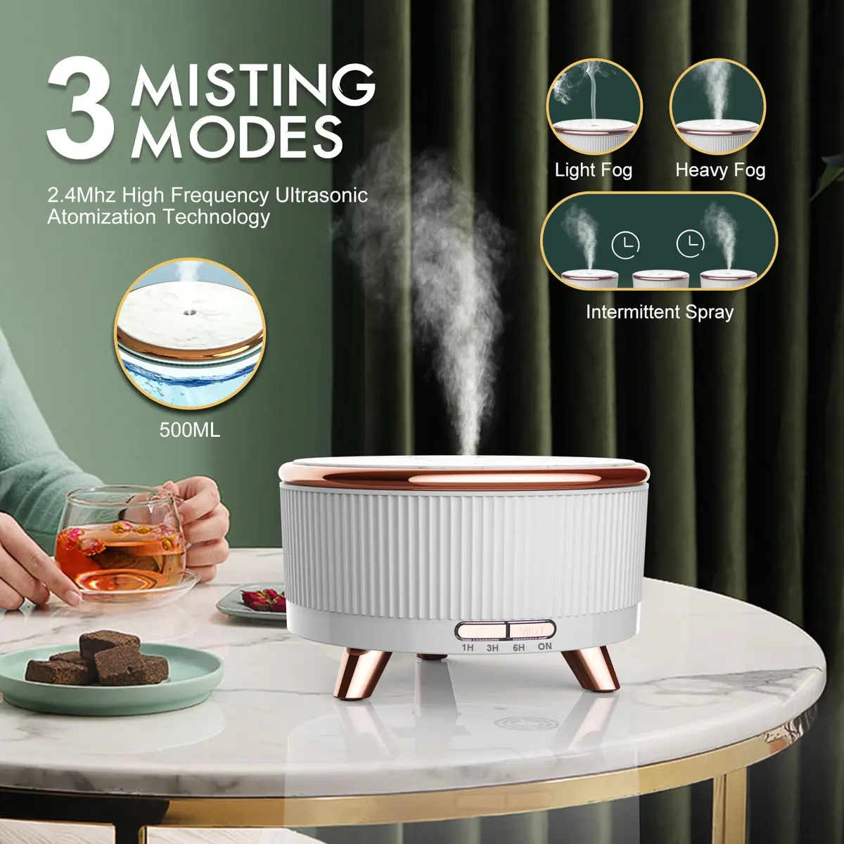 Jpord Large Room Essential Oil Diffuser 500ml (16.9 Fl Oz) | Ultrasonic Cool Mist Humidifier with Remote & Timer - view 2