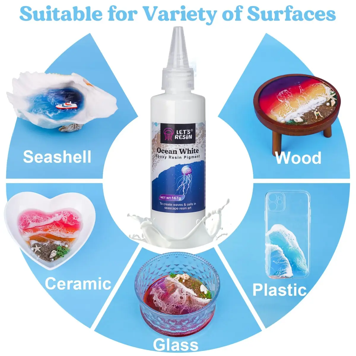 LET'S RESIN Ocean White Epoxy Resin Pigment 167g (5.89oz) | Creates Cells & Lacing for Ocean Art - view 6