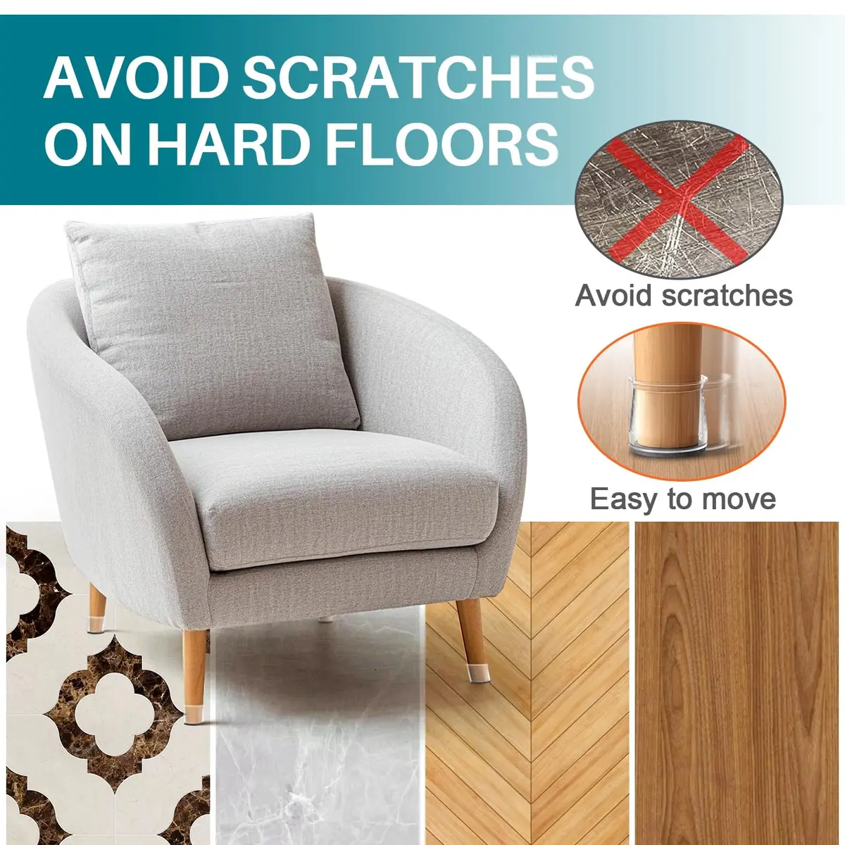 Ansible 24 Pcs Chair Leg Floor Protectors Round | Silicone Felt Pads for Hardwood Floors - view 8