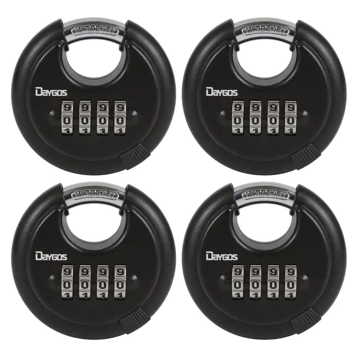 DAYGOS 4-Digit Combination Disc Padlock 2.75" Body, 3/8" Shackle | Heavy Duty Outdoor Lock for Storage Units, Gates, Fences (4-Pack, Black) - main product image