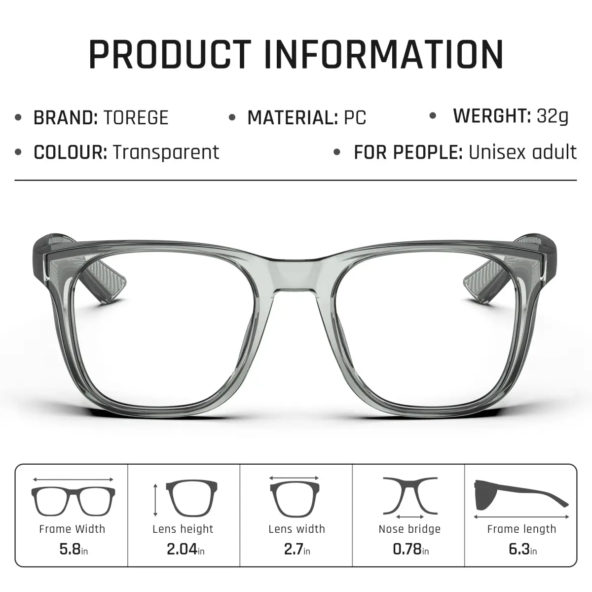 TOREGE Clear Safety Glasses Anti-Fog, Anti-Blue Light, Scratch Resistant | 30g Lightweight Protective Eyewear - view 7