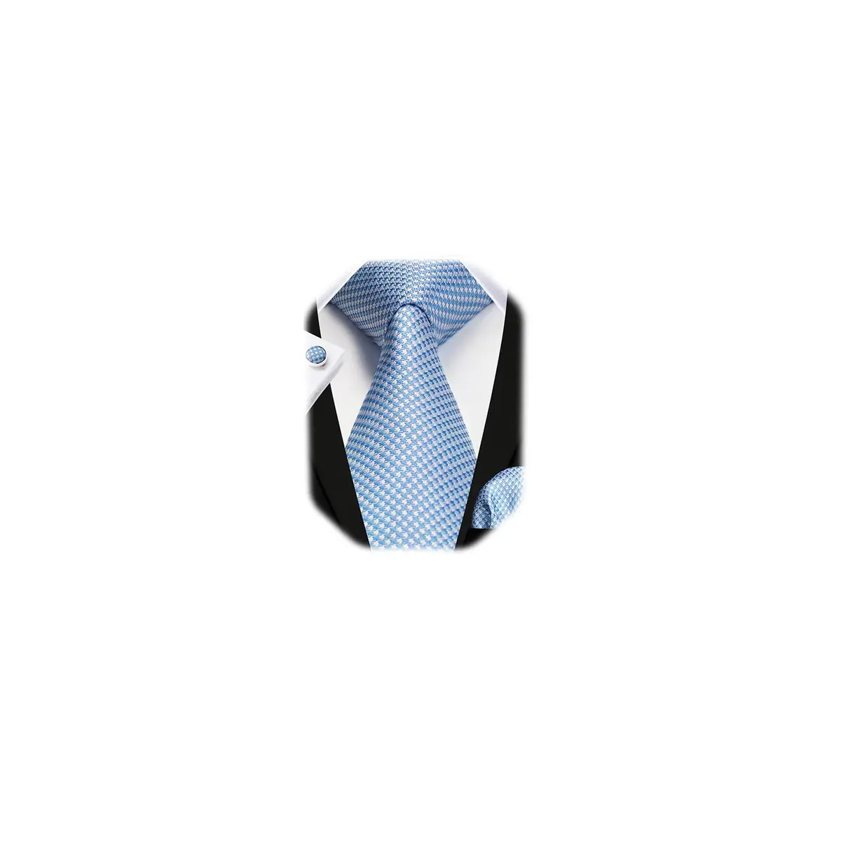 HISDERN Baby Blue Plaid Men's Silk Tie & Pocket Square Set | Classic Formal Necktie for Weddings & Business - main product image