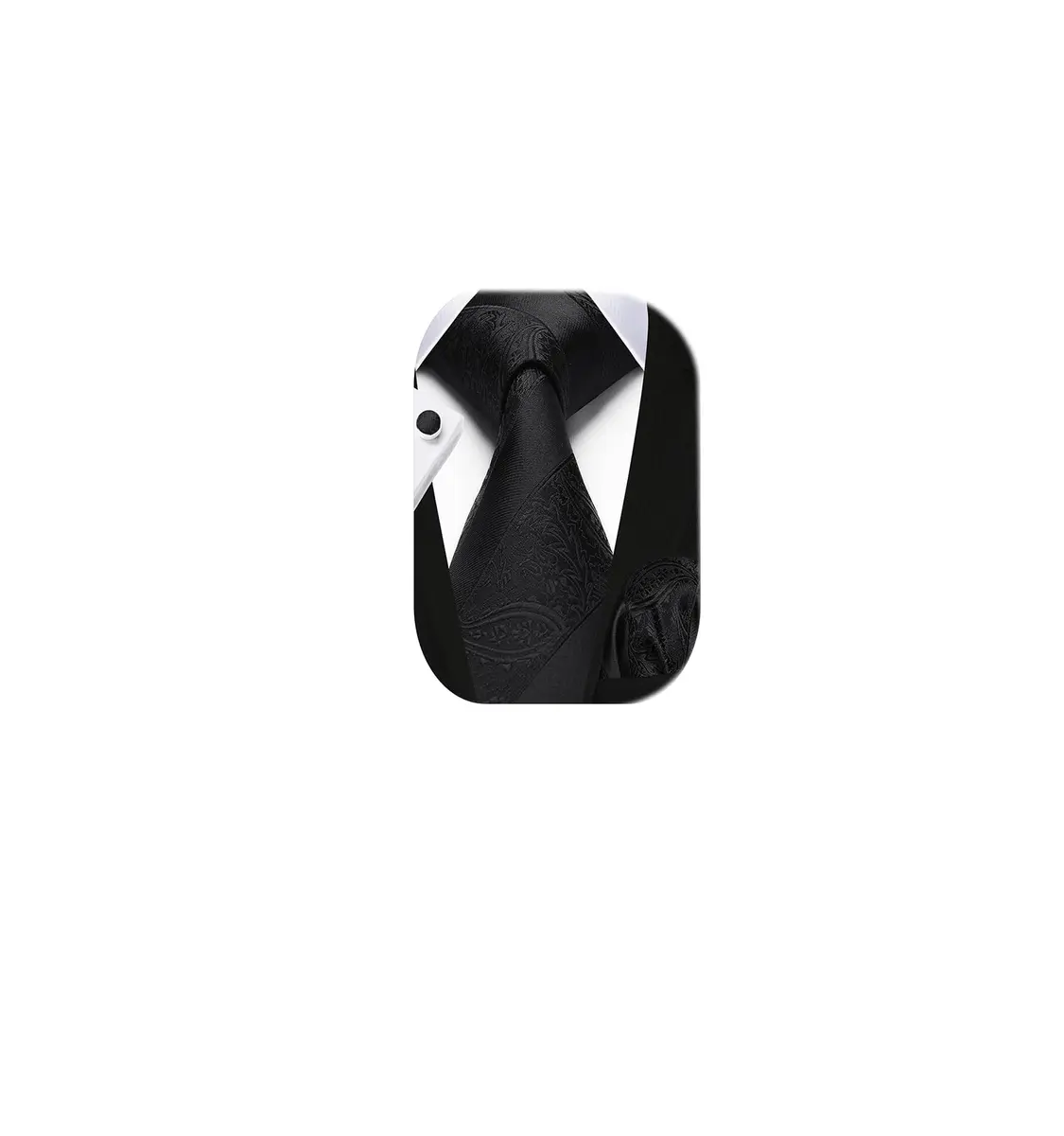 HISDERN Black Stripe Tie Set for Men with Pocket Square & Cufflinks | 8.5 cm (3.4") x 150 cm (59") - main product image