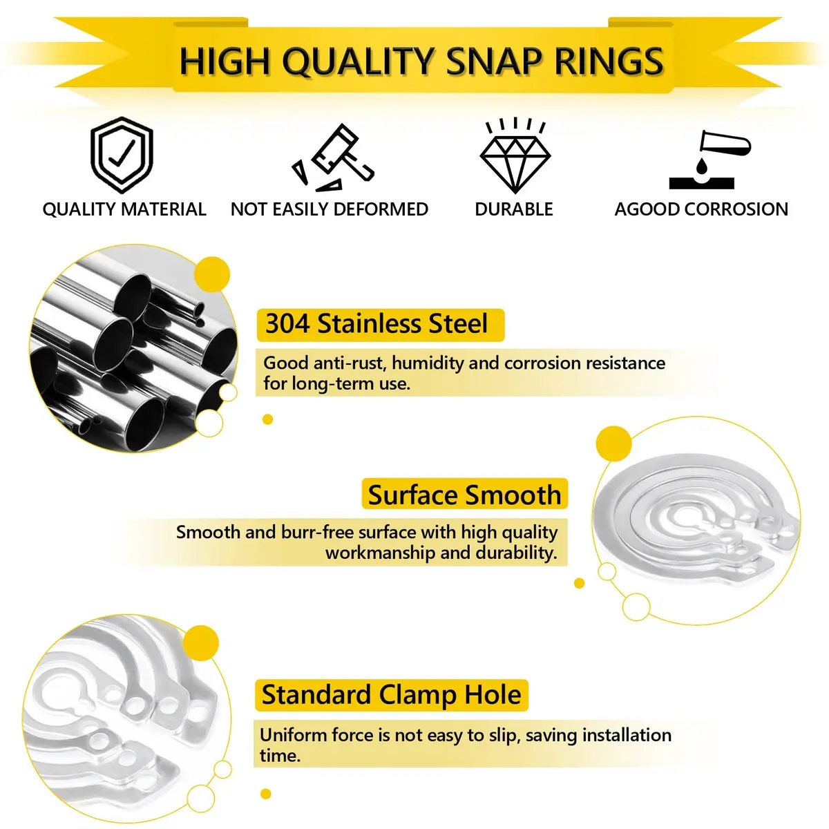 IEAWISL 325 PCS External Snap Rings M4-M28 | 304 Stainless Steel C-Clips for Moving Parts - view 3